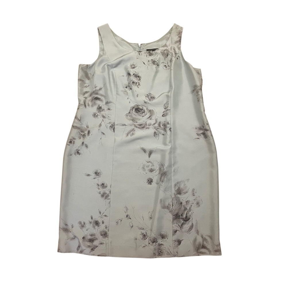 Adrianna Silk Floral Beaded Sheath Dress Slate Blue 18W Sleeveless Y2K